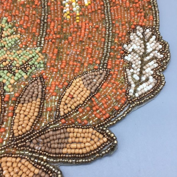Sigrid Olsen Pumpkin Beaded Sequin Placemat Centerpiece Orange Fall Decor 15" - Picture 5 of 7